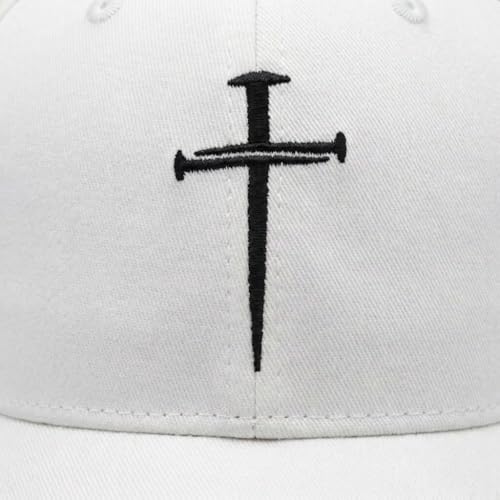 Three Nails Cross Christian Hats, Embroidered Baseball Caps for Adults - color: White