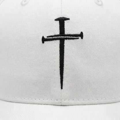 Three Nails Cross Christian Hats, Embroidered Baseball Caps for Adults - color: White