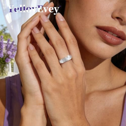Fidget Ring for Women - Mother of Pearl Shell Cross 18K Gold Plated Love Ring Anxiety Relief Non Tarnish Stainless Steel Stackable Engagement Band - color: Silver, size: 7