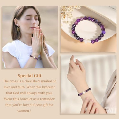 Christian Grandparents - Day Gifts for Women, Religious Cross Bracelet - color: Purple - Every day God thinks of you