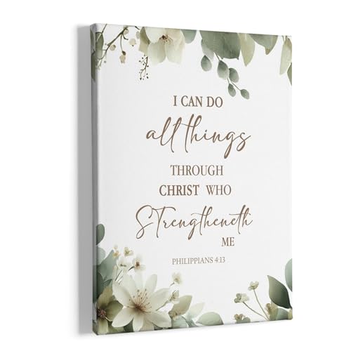 HIWX Christian Botanical Floral Wall Decor, Philippians 4:13 Bible Verse Scripture Framed Canvas Painting Wall Art Decor, Religious Wall Art Home Decoration for Bedroom Living Room Church, 11x14 - color: allthings 1, size: 14"L x 11"W