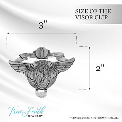 True Faith Jewelry Pewter Winged Miraculous Mary and St Christopher Visor Clip for Car, Patron Saint of Travelers, Gift for New Driver, Fine Pewter (92% Tin), 2 x 3 Inch - size: St. Christopher 3