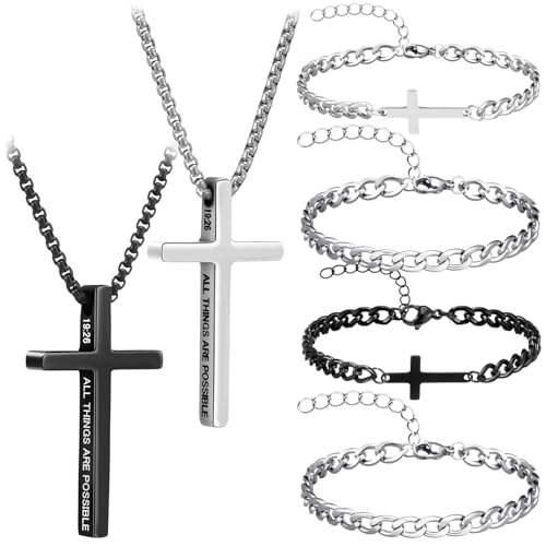 Kigeli 6 Pcs Cross Necklace Bracelet Set Christmas Couple Religious Gift