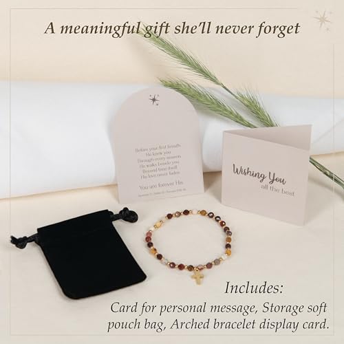 Gold Cross Bracelet for Women – Christian Bracelet with Natural Stone Beads, Gold Cross Bracelet for Women, Christian Jewelry and Spiritual Gifts, Inspirational Faith Based Religious Jewelry