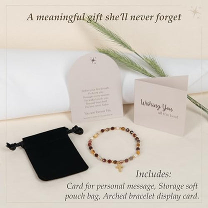 Gold Cross Bracelet for Women – Christian Bracelet with Natural Stone Beads, Gold Cross Bracelet for Women, Christian Jewelry and Spiritual Gifts, Inspirational Faith Based Religious Jewelry