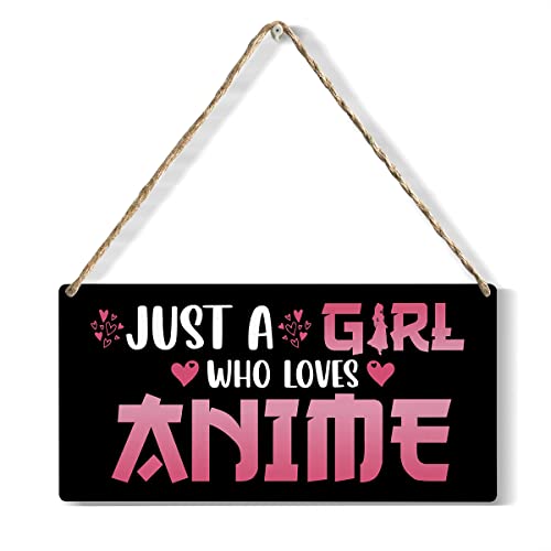 Funny Just a Girl Who Loves Anime Wood Sign Rustic Anime Lovers Wooden Hanging Plaque for Home Living Room Girl Bedroom Wall Art Decoration 6 x 12 Inches Present - color: multi534