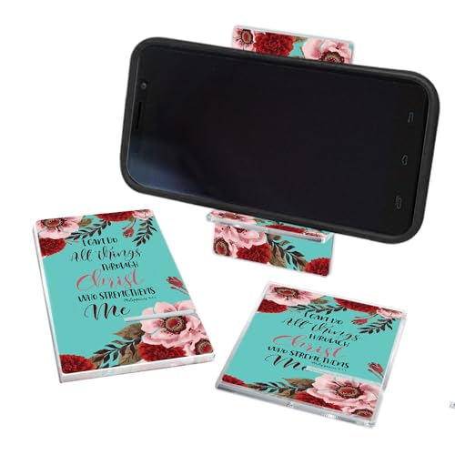 FINCIBO Acrylic Phone Stand Holder for Desk, Portable Stand for All Smartphones, Office Desktop Accessories Compatible with iPhone 16 15 14 Android Smartphone - Christian Bible Verses Philippians 4:13 - color: Christian Bible Verses Philippians 4:13