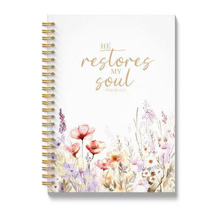 JMICTUB Floral Christian Spiral Notebook 5.5x8.3, He Restores My Soul Bible Verse Journal, Christian Gifts for Women, Psalm 23:3 Scripture Religious Hardcover Lined Notebook Journal - color: Spiral notebook-31