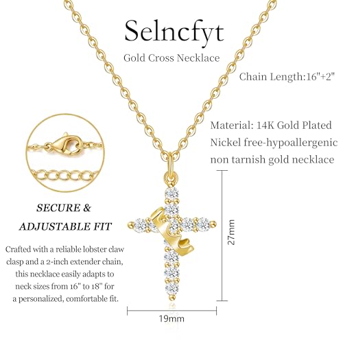 14K Gold Plated Cross Necklace for Women, Christian Jewelry - style: 1-Crown