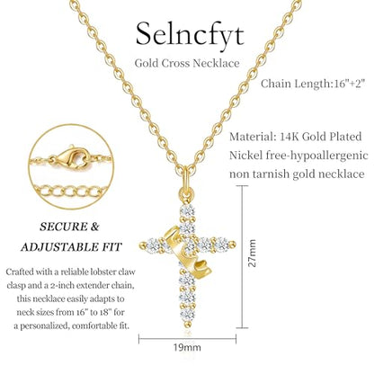 14K Gold Plated Cross Necklace for Women, Christian Jewelry - style: 1-Crown