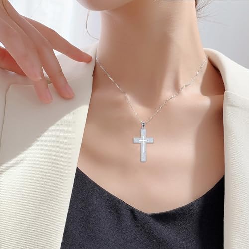 YFN Cross Necklace Sterling Silver Religious Cross Pendant Jewelry Christian Gifts for Women Men - style: A. White Opal