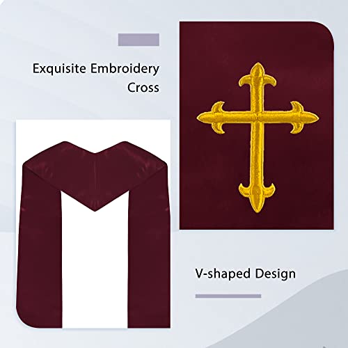 Piecatle Choir Stole with Cross Embroidery for Church, Ideal for Costume,60" - color: Maroon
