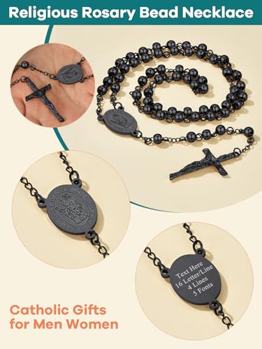 Supcare Rosary for Men Women Catholic Necklace Rosary Beads Customized - color: E02-Christopher Black