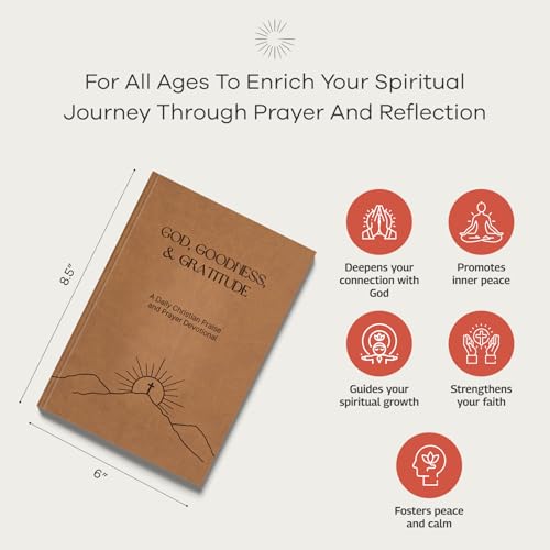 Christian Devotional Journal - God, Goodness & Gratitude - 2026 Faith-Based Gratitude and Prayer Journal for Daily Prayers, Bible Study, and Spiritual Growth - Light Brown Leather Hardcover - color: Light Brown