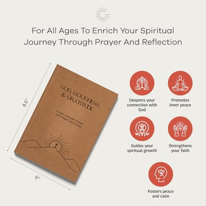 Christian Devotional Journal - God, Goodness & Gratitude - 2026 Faith-Based Gratitude and Prayer Journal for Daily Prayers, Bible Study, and Spiritual Growth - Light Brown Leather Hardcover - color: Light Brown