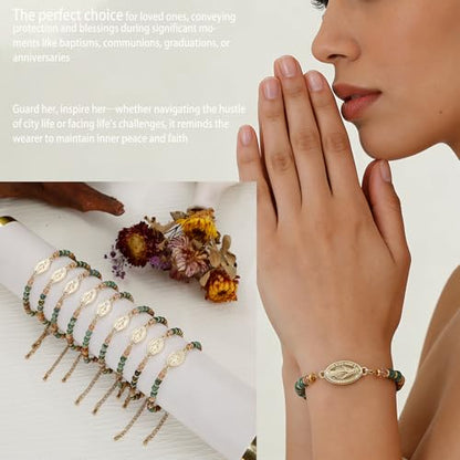 COLOYAN 9PCS Inspirational Gifts Natural Stone Beads Bracelets for Women