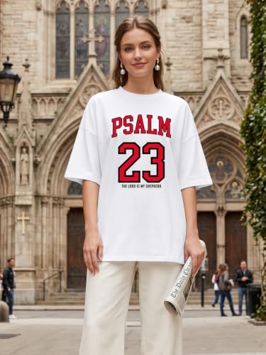 Tewmeu Christian Shirts for Women Oversized Psalm 23 Faith Bible Verse Tee - color: White, size: XX-Large