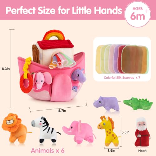 Baby Girl Toys 6-12 Months-Pink Noah's Ark Toy with Stuffed Animals
