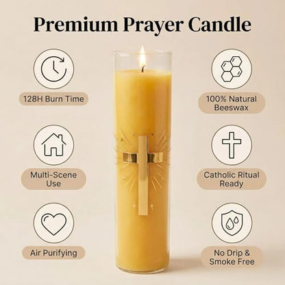 Beeswax Candles, 128-Hour Glass Jar Pillar, Unscented Yellow - color: Yellow
