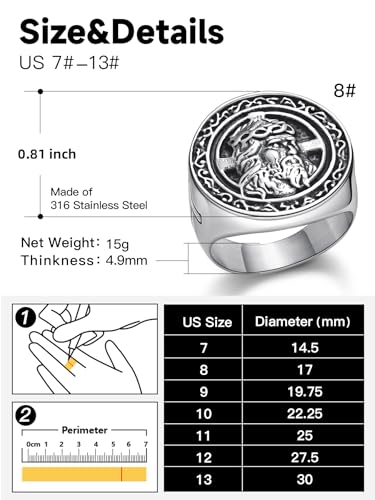 Christian Cross Rings for Men - Stainless Steel Jesus Jewelry with Celtic Knot Sides (Gold/Black/Silver) - Catholic Religious Gift, Size 7-13 - color: H: Silver-Jesus