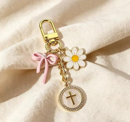Christian Bag Charm Cross Keychain Purse Charms for Handbags Tote Bags