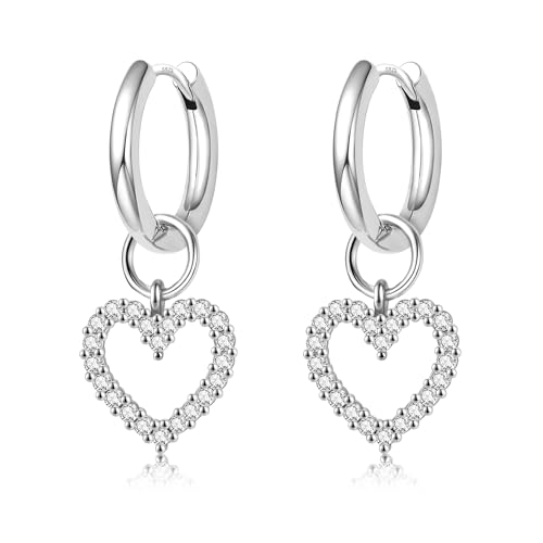 DAILY VIBES Cute Butterfly Star Cross Heart CZ Dangle Earrings for Women - color: Silver Heart CZ