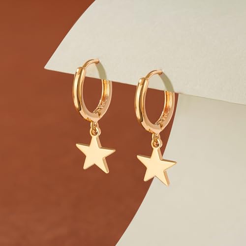 FETTERO Cross Dangle Earrings for Women Men Small Huggie Hoop Earring - style: Star