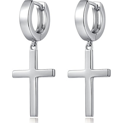 Han han 925 Sterling Silver Cross Earrings for Women and Men - style: A-Large cross hoop earrings-silver