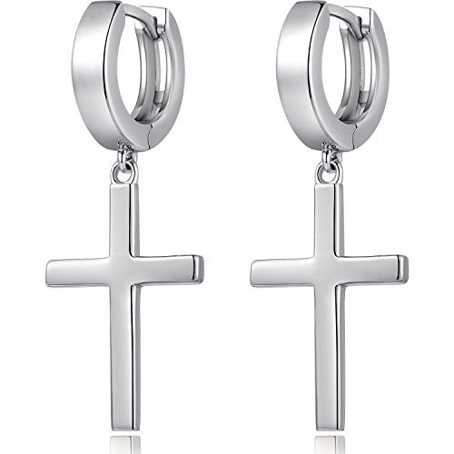 Han han 925 Sterling Silver Cross Earrings for Women and Men - style: A-Large cross hoop earrings-silver