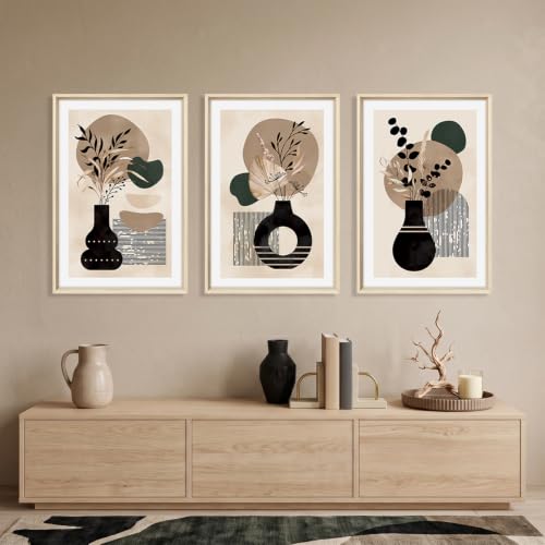 HOURIA Mid Century Modern Black Vase Framed Canvas Wall Art Set- 16"x24"x3 - color: Boho Vase Botanical Wall Art, size: 16"L x 24"W