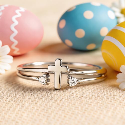 925 Sterling Silver Adjustable Cross Ring for Women - color: Silver