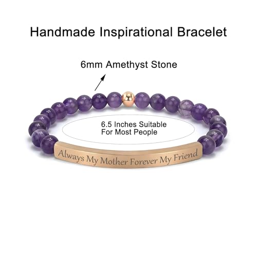Amethyst Christian Bracelet for Women, 18K Gold Plated Bible Verse Jewelry, Inspirational Religious Faith Gift, Scripture Jewelry for Encouragement & Strength - color: Always My Mother Forever My Friend-Amethyst Rose Gold