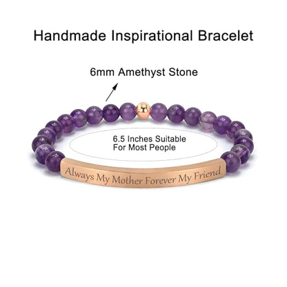 Amethyst Christian Bracelet for Women, 18K Gold Plated Bible Verse Jewelry, Inspirational Religious Faith Gift, Scripture Jewelry for Encouragement & Strength - color: Always My Mother Forever My Friend-Amethyst Rose Gold
