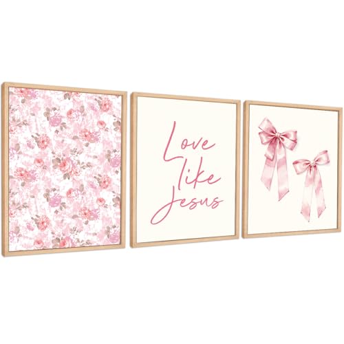 Set of 3 Poster Bible Verse Wall Art,Love Like Jesus Christian Wall Decor - color: Love Like Jesus(Pink)