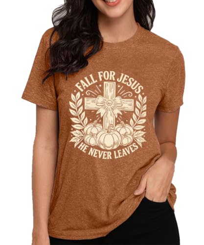 Womens Jesus Graphic Tee Bible Verse Shirts Christian Religious T Shirt Top - color: Burnt Orange-fall 1, size: Medium
