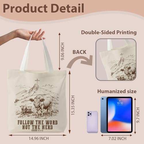 kunlisa Christian Tote Bag for Women, Christian Gifts for Women Faith Canvas Tote Bag - color: Follow the Word Not the Head