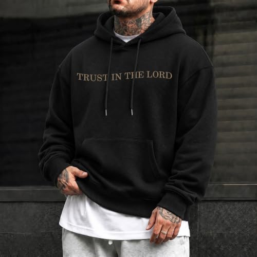 Faith Over Fear Christian Hoodies for Men Inspired Religious Pullover - color: Black, size: Medium