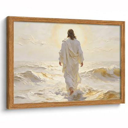 Christian Wall Art, Abstract Jesus Walking on Water Canvas Wall Art 16x24in - color: Jesus white Wall Art, size: 24"L x 16"W