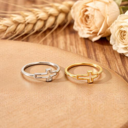 925 Sterling Silver Hollow-out Cross Purity Ring for Women - color: Silver