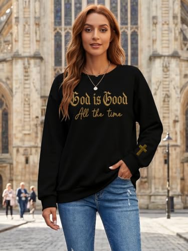 Eatbook Christian Sweatshirts for Women Jesus Long Sleeve Pullover Tops - color: Black-god, size: Large