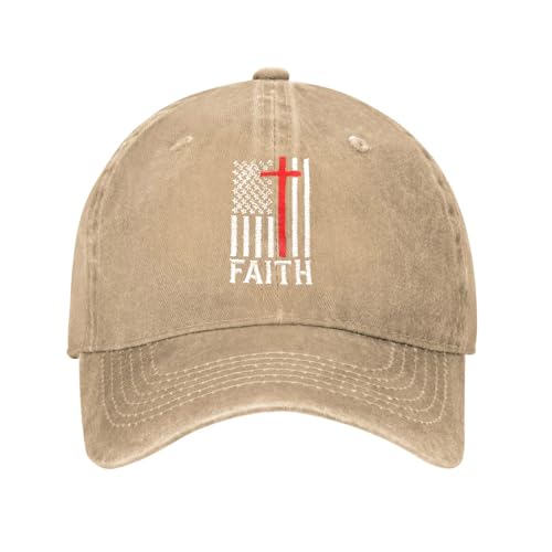 Embroidered Baseball Cap Christian Hat for Men Women - color: Natural, style: Faith Usa Flag