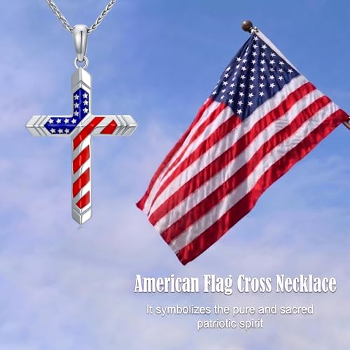 American Flag/Eagle/Star Necklace for Women 925 Sterling Silver Silver/Gold/Black American Flag Pendant 4th of July Jewelry for Wife Sister Girlfriend - color: White-2