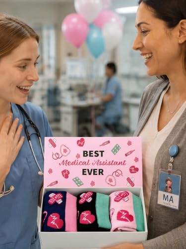 3 Pairs Pastor/ MA/ Boss Socks with Sayings, Gift with Box for Men Women - style: Medical Assistant