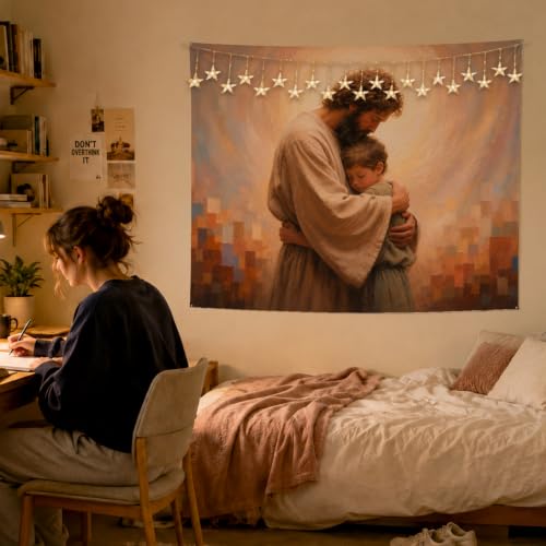 MOLYUB Christian Tapestry for Boys Room Bedroom Nursery 50x60 - color: Jesus Embracing a Boy