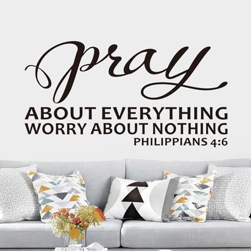 Bible Verse Wall Stickers for Bedroom: Christian Quotes Inspirational Living Room Vinyl Art Wall Decals - Pray About Everything 21" X 11" - color: Pray About Everything, size: Small