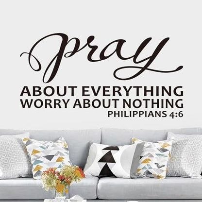 Bible Verse Wall Stickers for Bedroom: Christian Quotes Inspirational Living Room Vinyl Art Wall Decals - Pray About Everything 21" X 11" - color: Pray About Everything, size: Small