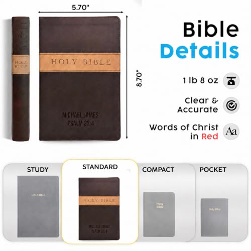 Printualist Personalized NLT Bible, Custom Engraved Name and Scripture Reference, Red Letter New Living Translation Text, Two-Tone Faux Leather Christian Gift for Church Use, Dark Brown and Tan - color: Dark Brown/Tan Tutone