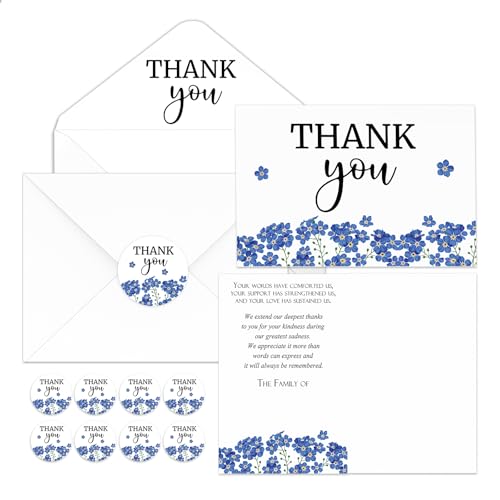 Marspark 25 Pack Funeral Thank You Cards Sympathy Envelopes, Forget Me Not - style: Forget Me Not