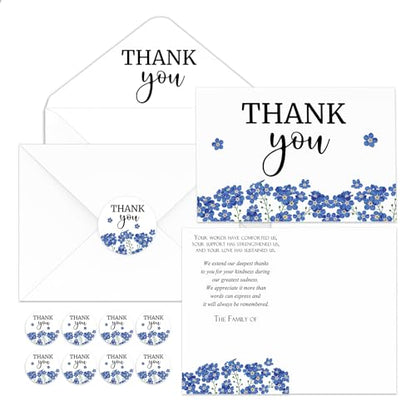 Marspark 25 Pack Funeral Thank You Cards Sympathy Envelopes, Forget Me Not - style: Forget Me Not