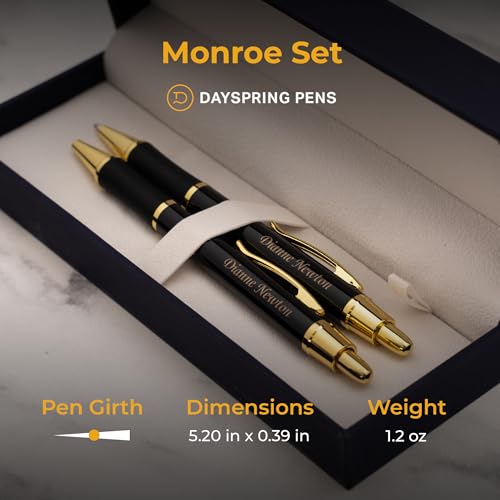 Dayspring Pens Monroe Personalized Pen and Pencil, Black Lacquer, Gold Trim
